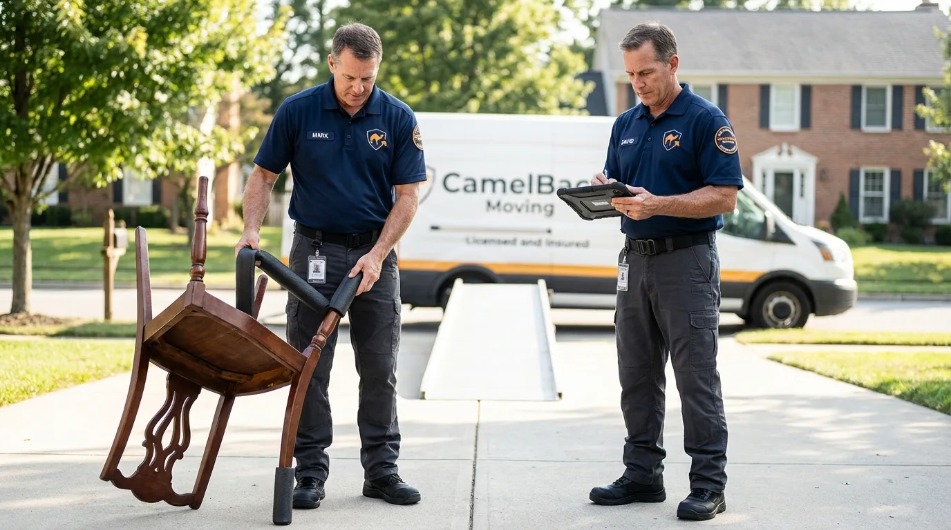 Movers inspecting furniture for damage prevention before loading in Trinidad, CO